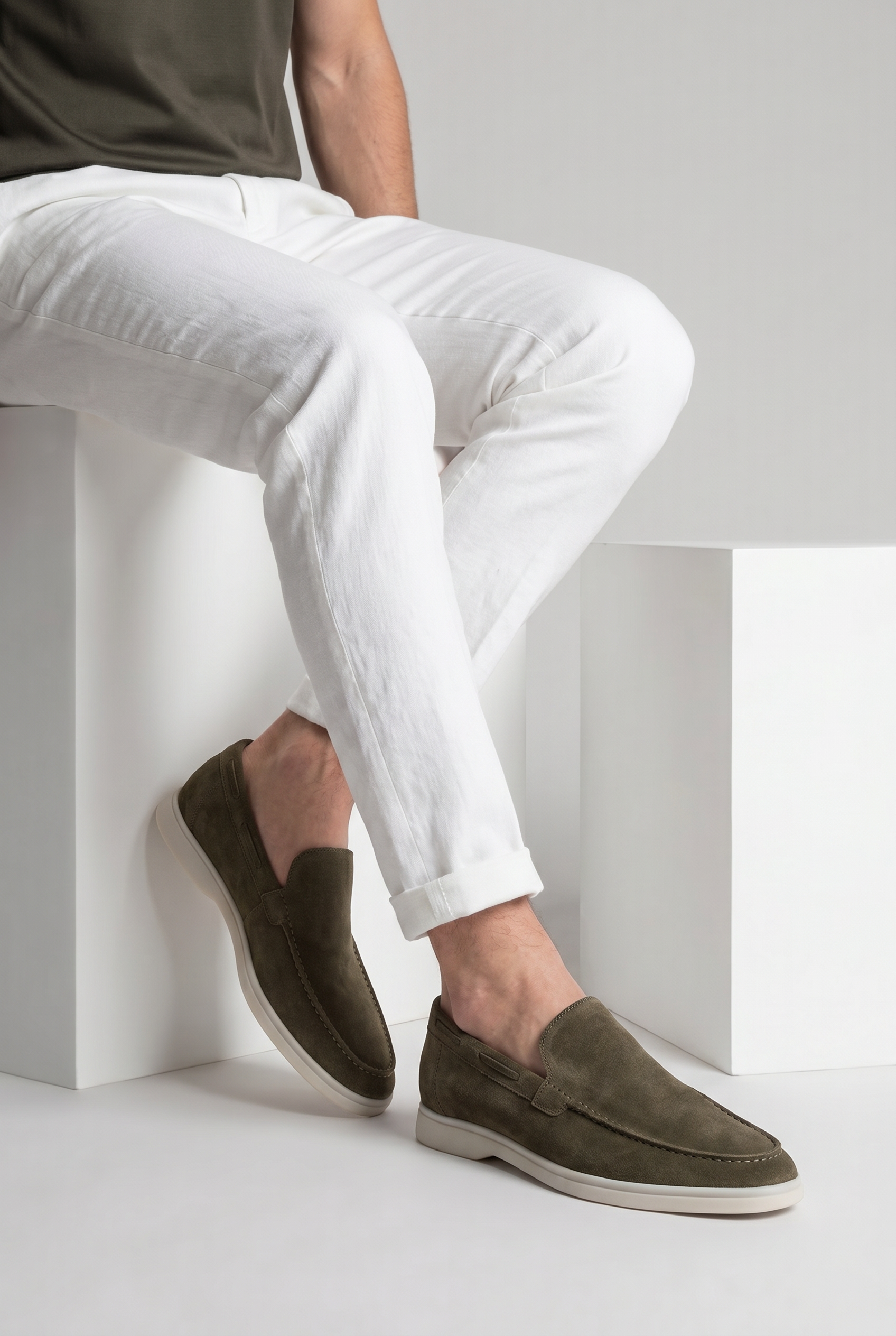 Moreno Classic Suede Loafer Olive – Positano Life