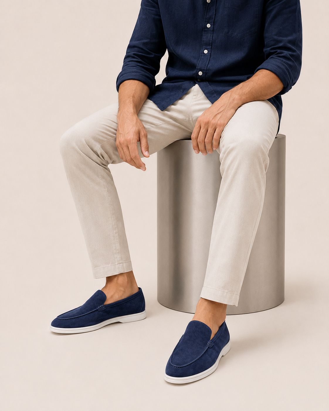 Navy Blue Cowhide Slip-On Loafers – Positano Life